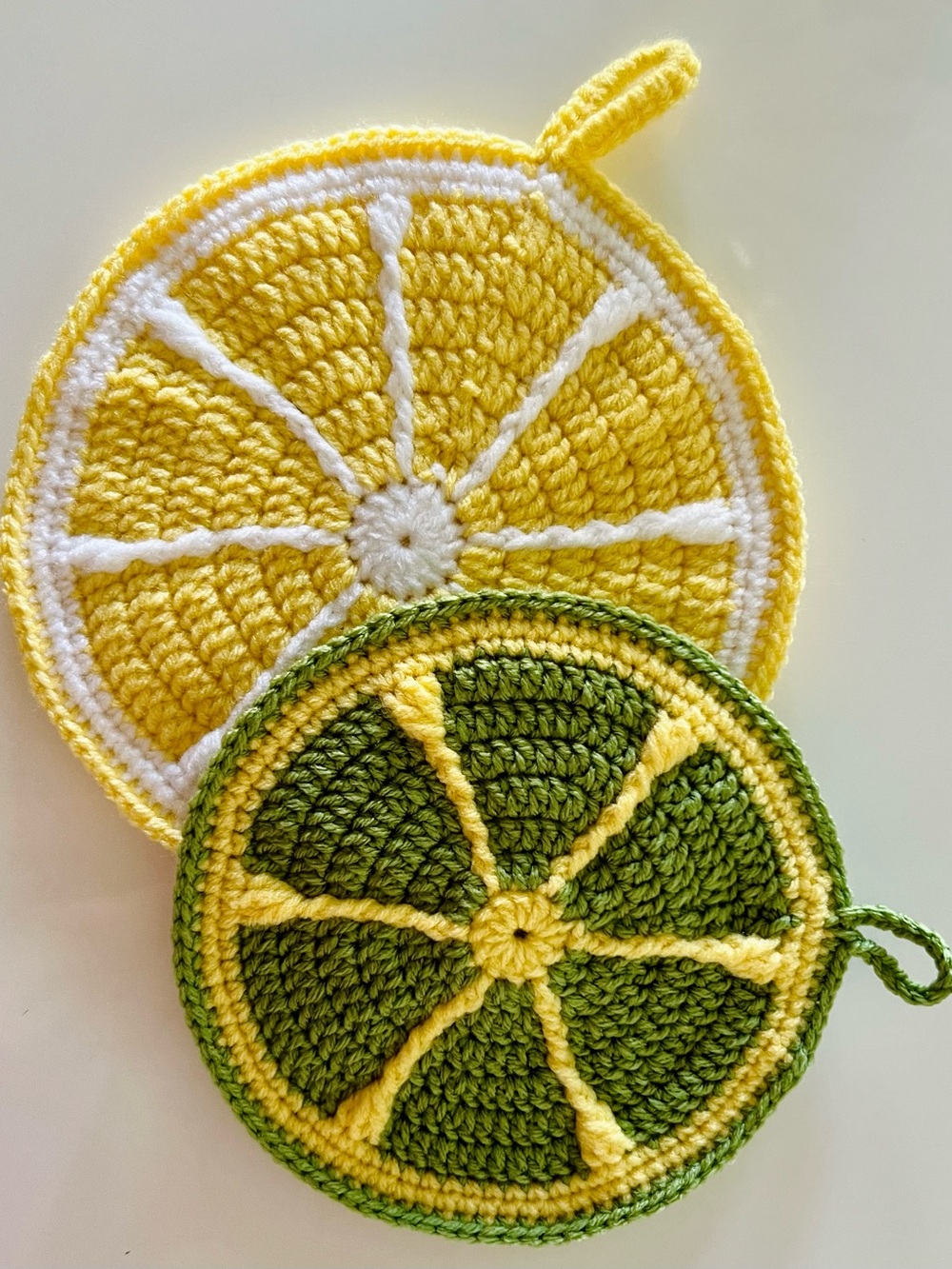Handmade Crochet Citrus Pot Holders - Yellow & Green